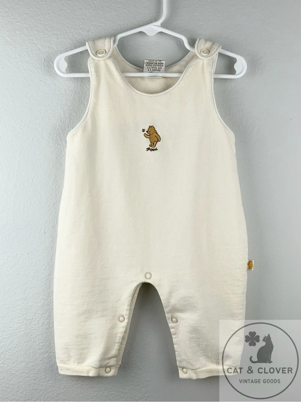 Classic Pooh Vintage Disney Heyman Corp Cream Cotton Embroidered Baby Romper 6M